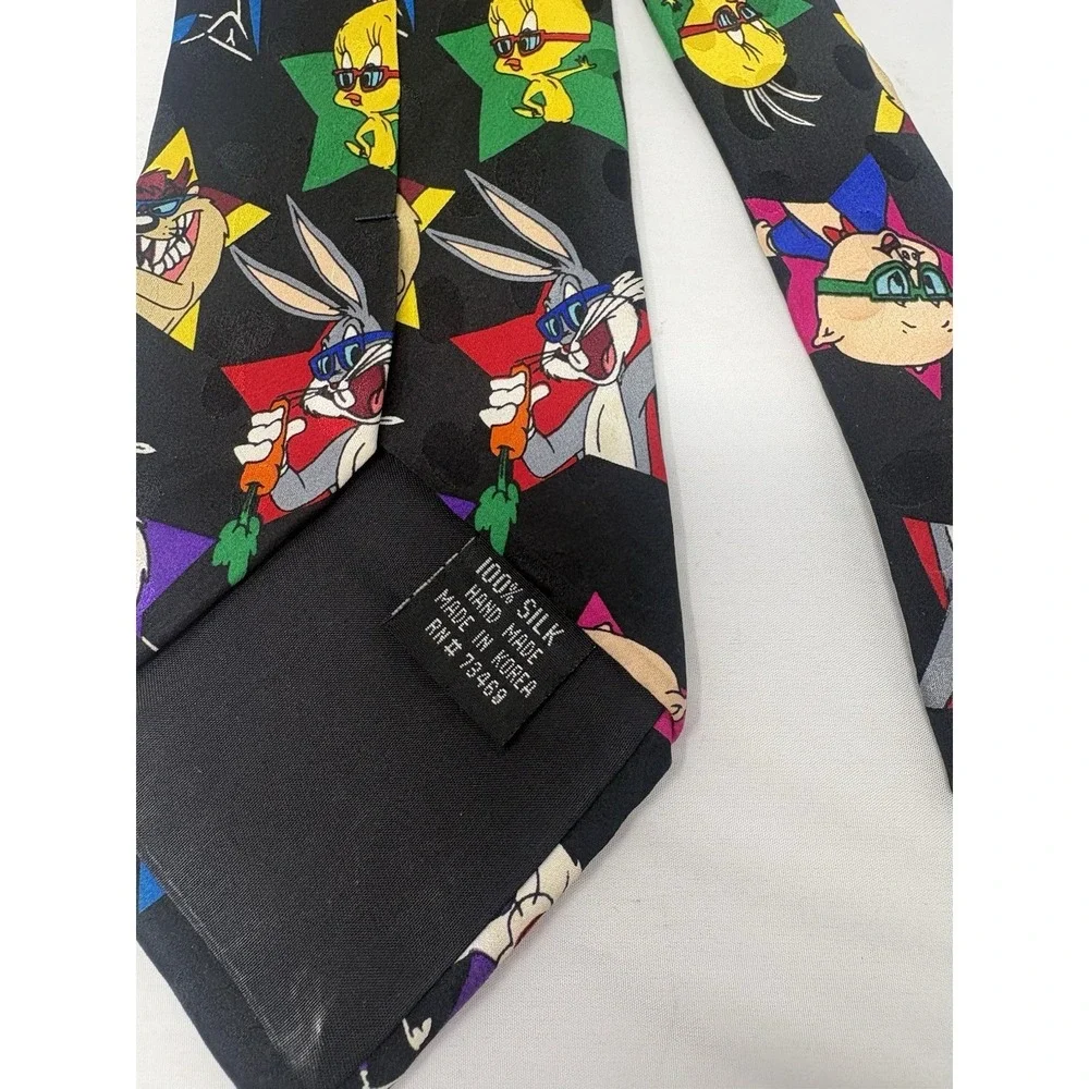 Vintage Looney Tunes Mania 1993 Characters Black Novelty Necktie Stars Shades